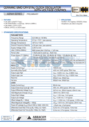 ABNM datasheet - CERAMIC SMD CRYSTAL CLOCK OSCILLATOR WITH VOLTAGE CONTROL