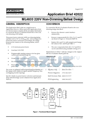 ABR-42022 datasheet - ML4833 220V Non-Dimming Ballast Design