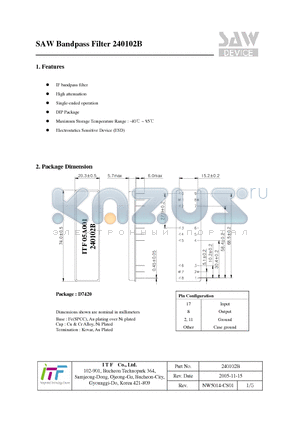 240102B datasheet - SAW Bandpass Filter