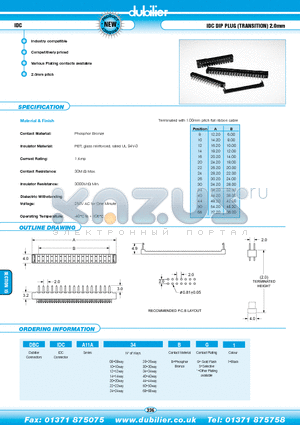 DBCIDCA11A10BG1 datasheet - IDC IDC DIP PLUG (TRANSITION) 2.0mm