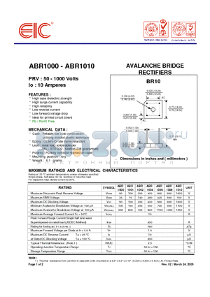 ABR1004 datasheet - AVALANCHE BRIDGE RECTIFIERS
