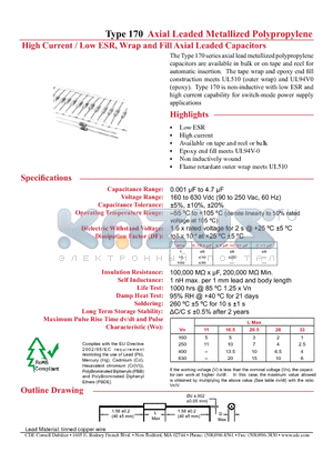 170103250AA datasheet - High Current / Low ESR, Wrap and Fill Axial Leaded Capacitors