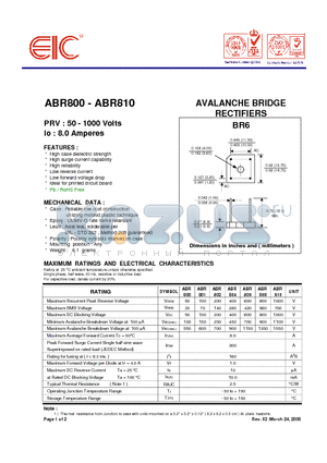 ABR801 datasheet - AVALANCHE BRIDGE RECTIFIERS