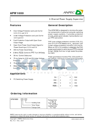 APW1680 datasheet - 3-Channel Power Supply Supervisor