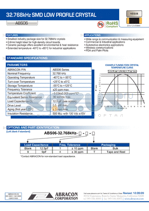 ABS06 datasheet - 32.768kHz SMD LOW PROFILE CRYSTAL