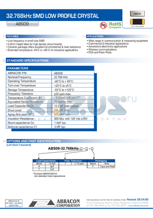 ABS09_08 datasheet - 32.768kHz SMD LOW PROFILE CRYSTAL