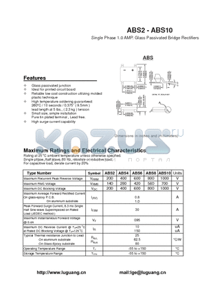 ABS10 datasheet - Single Phase 1.0 AMP. Glass Passivated Bridge Rectifiers