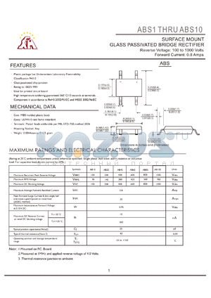 ABS1 datasheet - SURFACE MOUNT GLASS PASSIVATED BRIDGE RECTIFIER