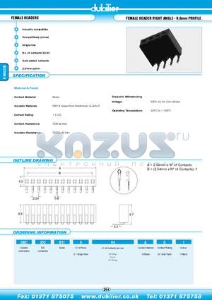 DBCIDCB11S03AG1 datasheet - FEMALE HEADERS FEMALE HEADER RIGHT ANGLE - 8.6mm PROFILE