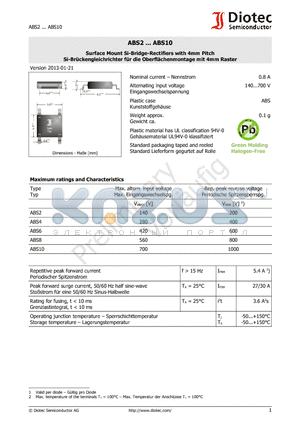 ABS4 datasheet - Surface Mount Si-Bridge-Rectifiers with 4mm Pitch