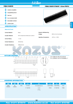 DBCIDCB12D04AG1 datasheet - FEMALE HEADERS FEMALE HEADER STRAIGHT - 8.6mm PROFILE