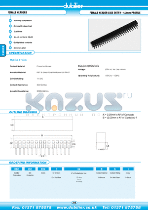 DBCIDCB14D03BG1 datasheet - FEMALE HEADERS FEMALE HEADER SIDE ENTRY - 4.2mm PROFILE