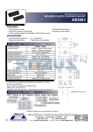 ABSM2 datasheet - MICROPROCESSOR CRYSTALS MOLDED PLASTIC SURFACE MOUNT