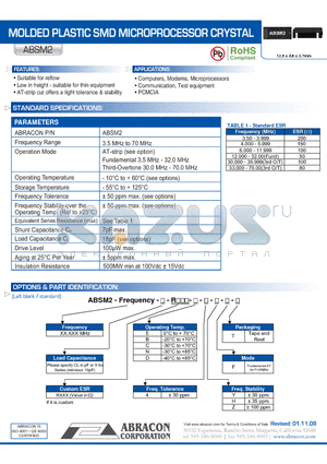 ABSM2 datasheet - MOLDED PLASTIC SMD MICROPROCESSOR CRYSTAL