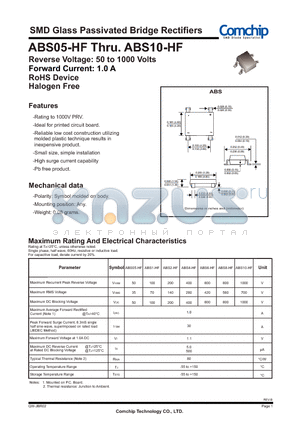 ABS8-HF datasheet - SMD Glass Passivated Bridge Rectifiers