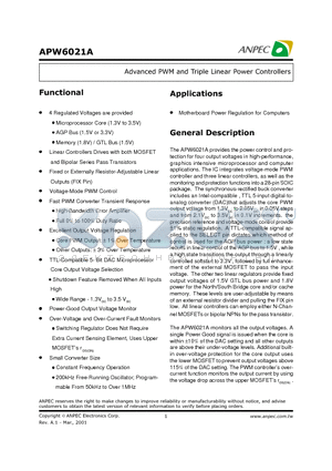 APW6021A datasheet - Advanced PWM and Triple Linear Power Controllers
