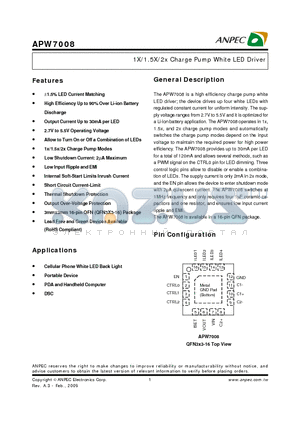 APW7008 datasheet - 1X/1.5X/2x Charge Pump White LED Driver