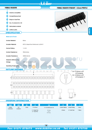 DBCIDCB1S04AG1 datasheet - FEMALE HEADERS FEMALE HEADER STRAIGHT - 3.5mm PROFILE