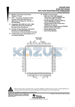 ABT18502 datasheet - SCAN TEST DEVICE WITH 18-BIT REGISTERED BUS TRANSCEIVER