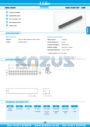 DBCIDCB27CD02BS1 datasheet - FEMALE HEADER FEMALE HEADER SMT - 7.0MM