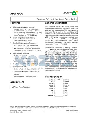 APW7026 datasheet - Advanced PWM and Dual Linear Power Controllers