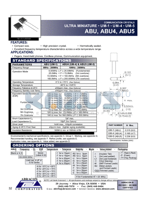 ABU4 datasheet - COMMUNICATION CRYSTALS ULTRA MINIATURE