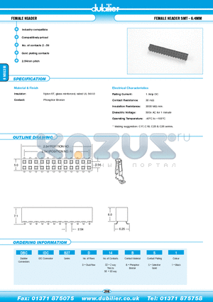 DBCIDCB27DD20BS1 datasheet - FEMALE HEADER FEMALE HEADER SMT - 6.4MM