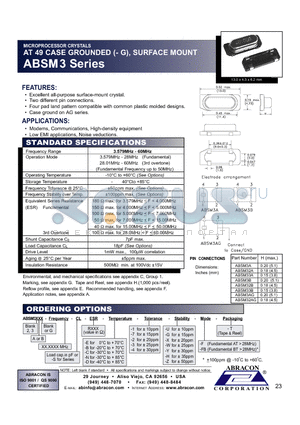 ABSM33B datasheet - MICROPROCESSOR CRYSTALS AT 49 CASE GROUNDED (- G), SURFACE MOUNT