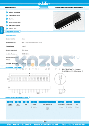 DBCIDCB2D40AG1 datasheet - FEMALE HEADERS FEMALE HEADER STRAIGHT - 4.5mm PROFILE