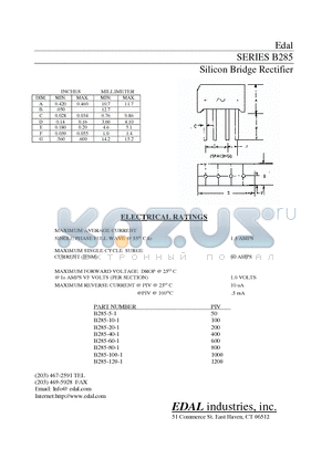 B285-80-1 datasheet - Silicon Bridge Rectifier