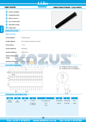 DBCIDCB4S10BG1 datasheet - FEMALE HEADERS FEMALE HEADER STRAIGHT - 5.5mm PROFILE