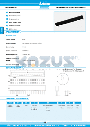 DBCIDCB5D04AG1 datasheet - FEMALE HEADERS FEMALE HEADER STRAIGHT - 8.4mm PROFILE