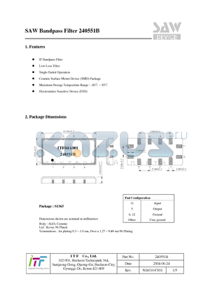 240551B datasheet - SAW Bandpass Filter