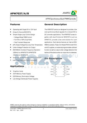 APW7037ARC-TRL datasheet - 8-PIN Synchronous Buck PWM Controller