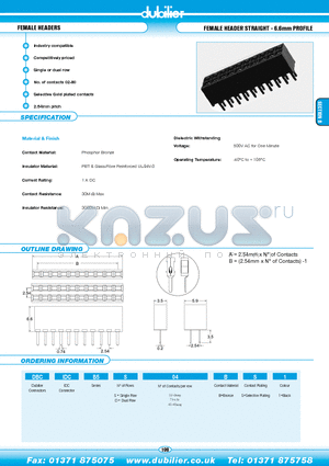 DBCIDCB5S20BS1 datasheet - FEMALE HEADERS FEMALE HEADER STRAIGHT - 6.6mm PROFILE