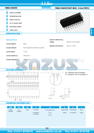 DBCIDCB7D03AG1 datasheet - FEMALE HEADERS FEMALE HEADERS RIGHT ANGLE - 8.4mm PROFILE