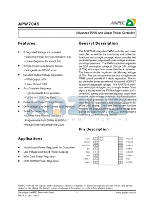 APW704510KC-TU datasheet - Advanced PWM and Linear Power Controller