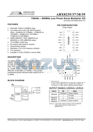 ABX0235QC datasheet - 750kHz - 800MHz Low Phase Noise Multiplier XO