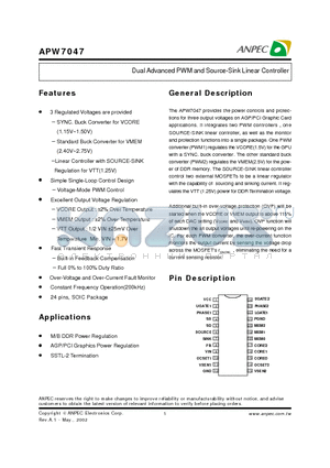 APW7047KC-TU datasheet - Dual Advanced PWM and Source-Sink Linear Controller