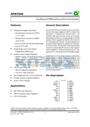 APW7046BKC-TUL datasheet - Dual Advanced PWM and Source-Sink Linear Controller