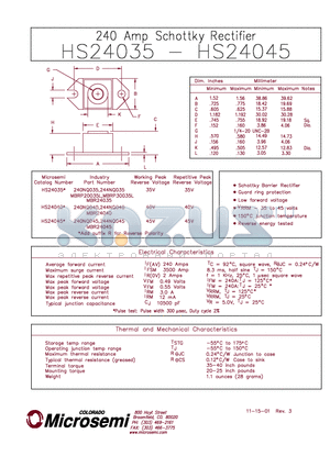 240NQ035 datasheet - 240 AMP SCHOTTKY RECTIFIER