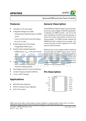 APW7055DNC-TUL datasheet - Advanced PWM and Linear Power Controller