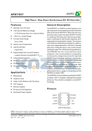 APW7057 datasheet - High Power Step-Down Synchronous DC/DC Controller
