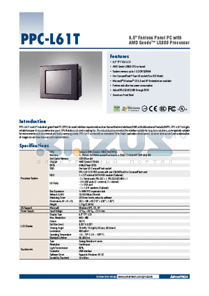 170203183C datasheet - 6.5 Fanless Panel PC with AMD Geode LX800 Processor