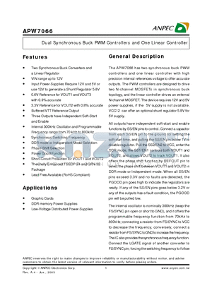 APW7066QAC-TRL datasheet - Dual Synchronous Buck PWM Controllers and One Linear Controller