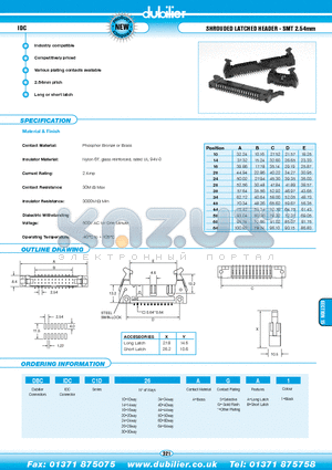 DBCIDCC1D26ASB1 datasheet - IDC SHROUDED LATCHED HEADER - SMT 2.54mm