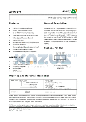 APW7071CE-TUL datasheet - White LED DC/DC Step-Up Converter