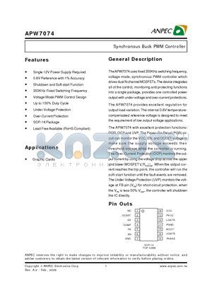 APW7074 datasheet - Synchronous Buck PWM Controller