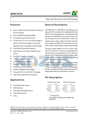 APW7075 datasheet - Step-Up Converter and LDO Combo