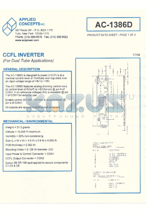 AC-1386D datasheet - CCFL INVERTER